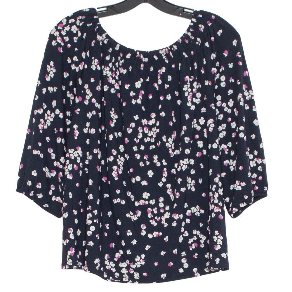 J Jill Top 3/4 Sleeve Off Shoulder Dark Floral Cottage Boho Romantic Prairie PM